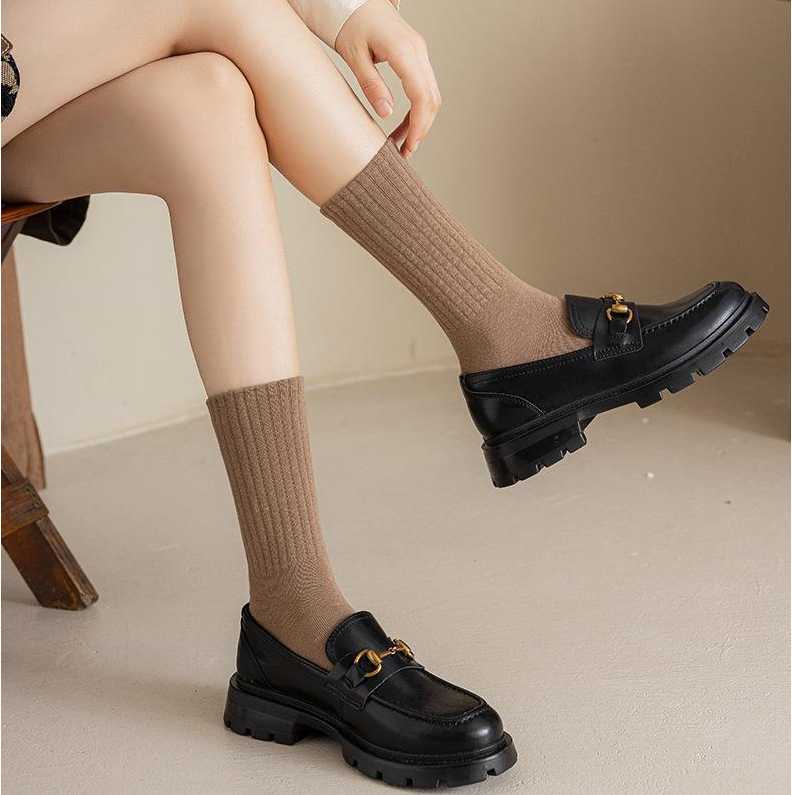 Tất trơn cao cổ Vintage xinh vải vân sọc cotton co dãn tốt giá rẻ phối đồ tiện lợi giá rẻ thời trang Hàn Quốc