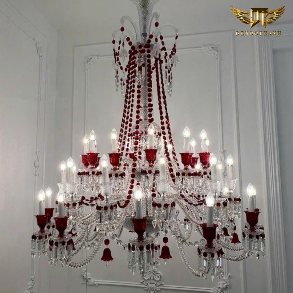 Đèn chùm nến phale phòng khách phối theo phong cách màu rượu vang đỏ, phale đỏ cao cấp NPL DT LIGHt (HÀNG NHẬP KHẨU) - tay chao thuỷ tinh