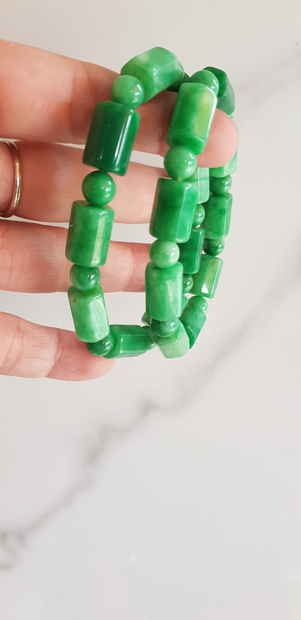 Vòng đeo tay nữ đá cẩm thạch xanh mix kiểu hạt ống vuông dài tròn size 10mm Nữ mệnh mộc hỏa thủy đeo xinh may mắn ạ