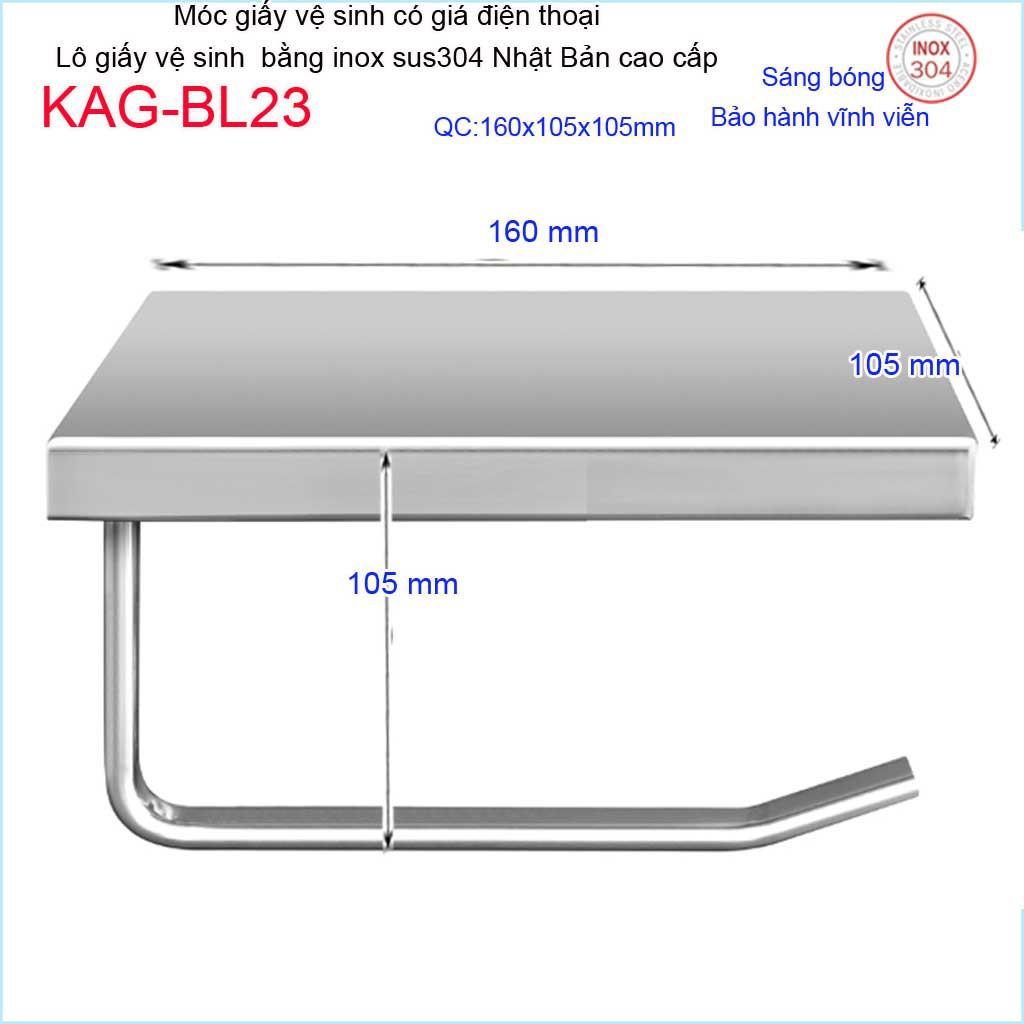 Móc giấy vệ sinh có giá đỡ điện thoại, Hộp đựng giấy vệ sinh inox Kace, kệ để giấy 304 Nhật Bản KAG-BL23