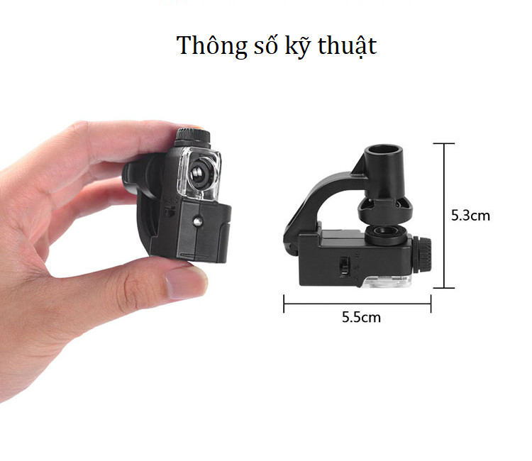 Kính lúp mini cầm tay 90x  kiêm kẹp điện thoại có đèn sáng trắng- UV soi tem, trang sức, đồ cổ siêu nét cao cấp K77490 (Tặng móc khóa tô vít bỏ túi 3in1)