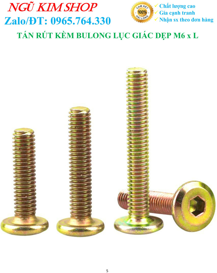 TÁN RÚT KÈM BULONG LỤC GIÁC DẸP M6 x L THEO BỘ