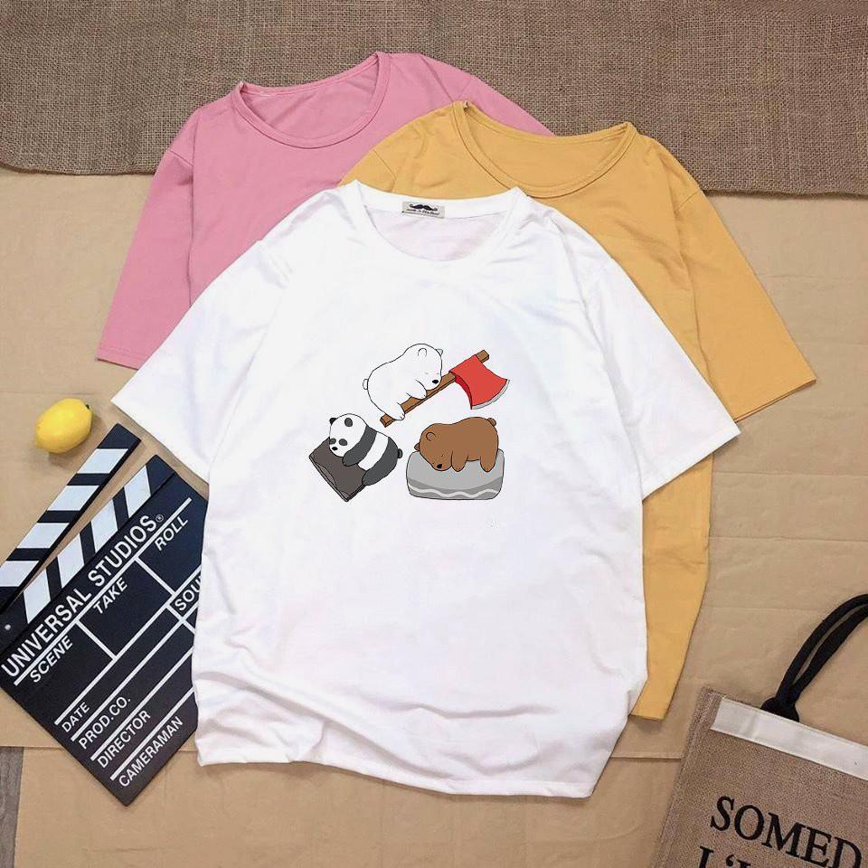 Áo thun unisex tay lỡ 3 chú gấu vải dày mịn 20N1251