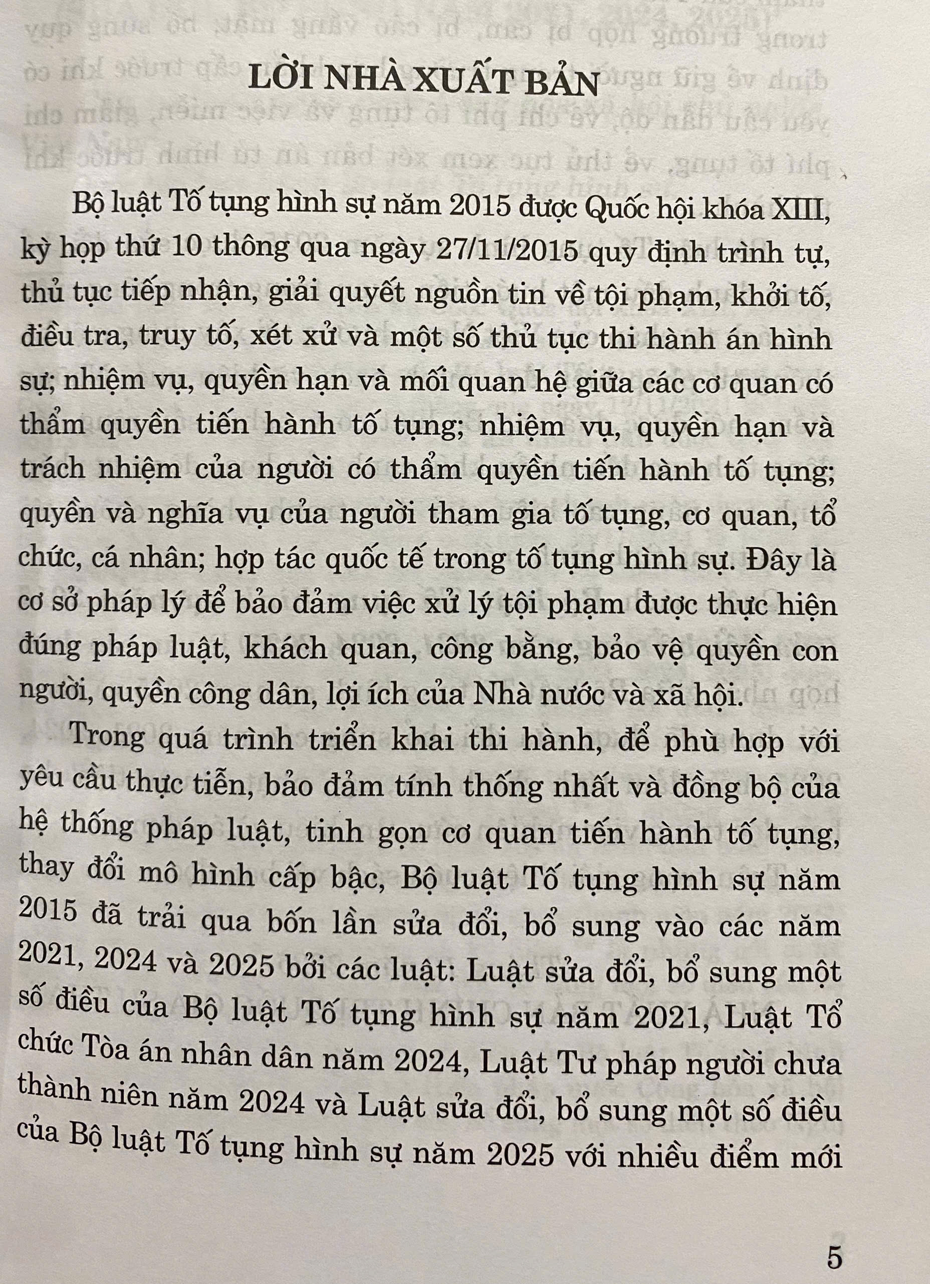 Bộ Luật Tố Tụng Hình Sự Năm 2015 ( Sửa Đổi, Bổ Sung Năm 2021, 2024, 2025 )