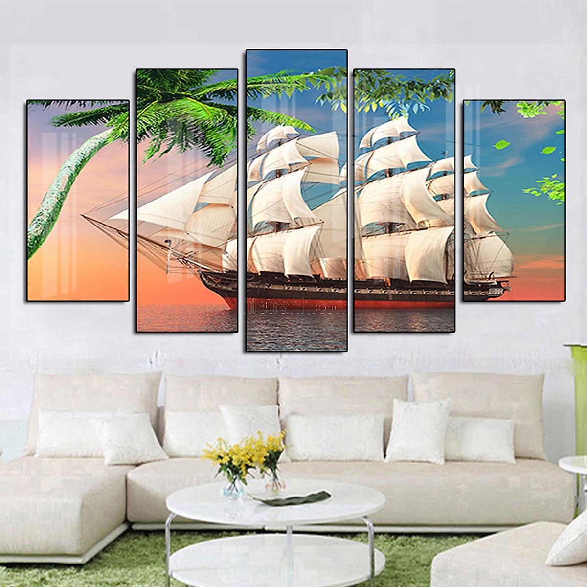 Tranh Tráng Gương Sang Trọng Treo Tường Hiện Đại _ Tranh Bộ 5 Thuận Buồm Xuôi Gió