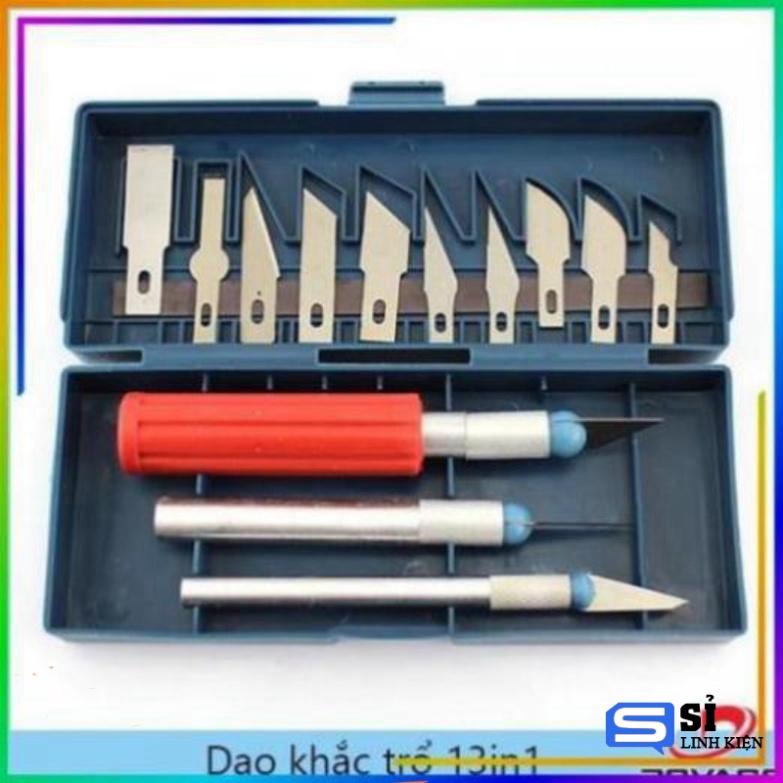 Dao khắc trổ 13in1, hợp kim cacbon + 13 lưỡi dao kích cỡ khác nhau