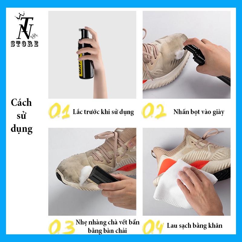 Bộ vệ sinh giày sneaker 3 món gồm chai tạo bọt tuyết, bàn chải, khăn lau giày-TN