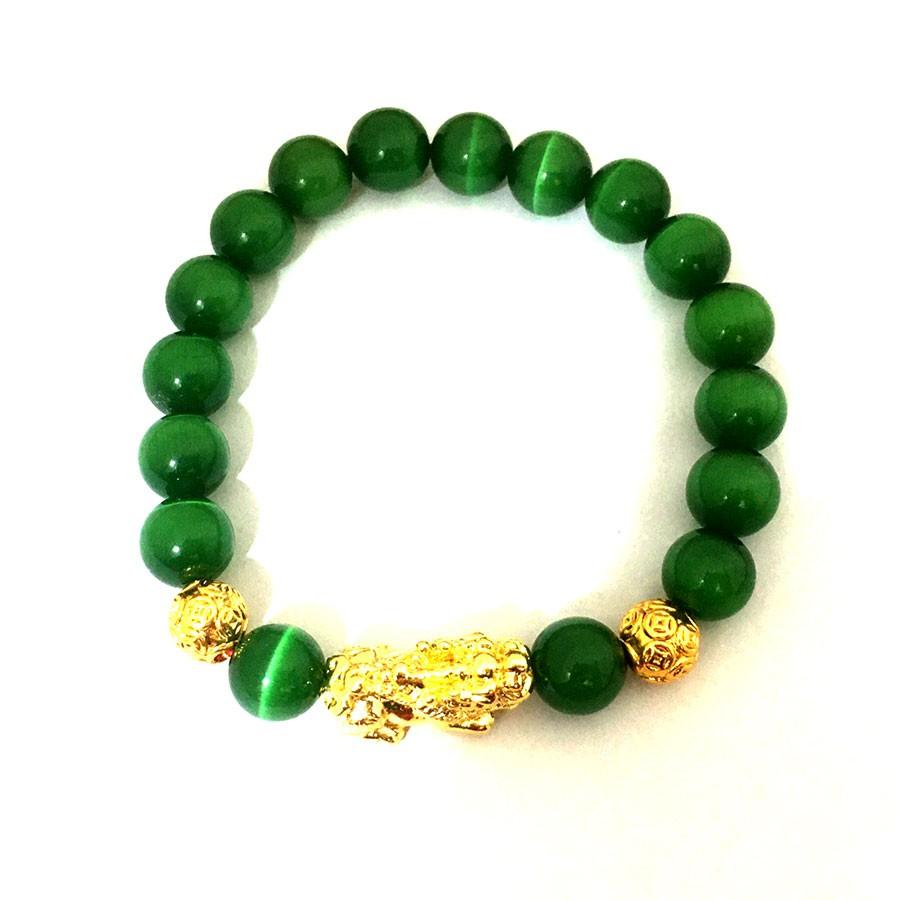 Vòng tay chuỗi hạt 10 ly phối Tì Hiu kèm quả cầu Kim Tiền bạc mạ vàng 24k có nhiều màu lựa chọn trang sức Bạc Quang Thản