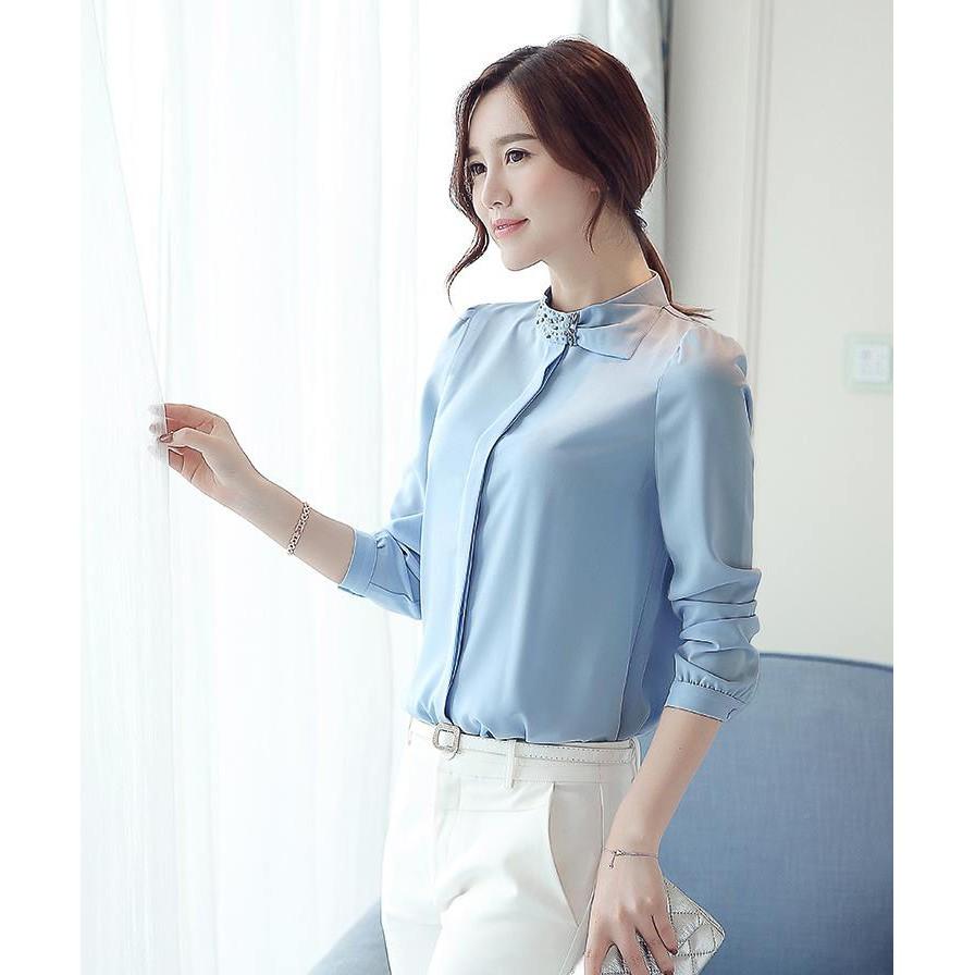 Áo Sơ Mi cổ nơ đính hạt SM36