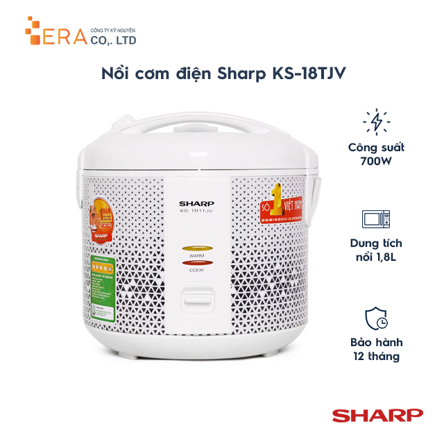 Nồi Cơm Điện Nắp Gài Sharp KS-181TJV - 1.8 L - Hàng chính hãng