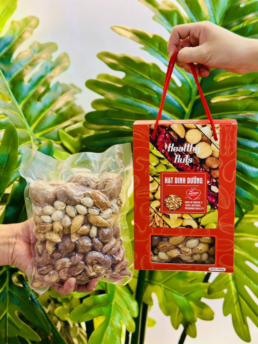 Hộp quà Mix 5 loại hạtHộp hạt dinh dưỡng .Healthy Nuts 500gr