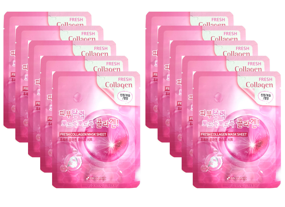 Combo 10 Gói Mặt Nạ Dưỡng Ẩm Da Chiết Xuất Collagen 3w Clinic Fresh Collagen Mask Sheet 100% Cotton (23ml/Miếng)
