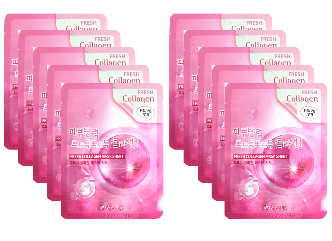 [mẫu mới] Combo 10 Gói Mặt Nạ Dưỡng Ẩm Da Chiết Xuất Collagen 3w Clinic Fresh Collagen Mask Sheet 100% Cotton (23ml/Miếng)