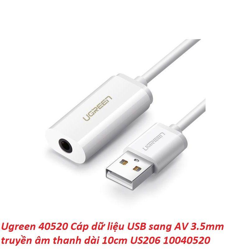 Ugreen UG40520US206TK USB 2.0 ra 3.5mm Aux bộ chuyển âm thanh không có micro màu trắng - HÀNG CHÍNH HÃNG