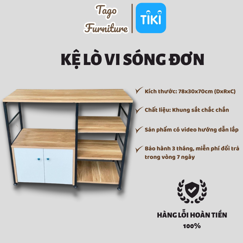 Kệ lò vi sóng đơn, kệ lò nướng đa năng có tủ khung sắt hiện đại từ gỗ MDF, phủ Melamin chống xước TAGO05