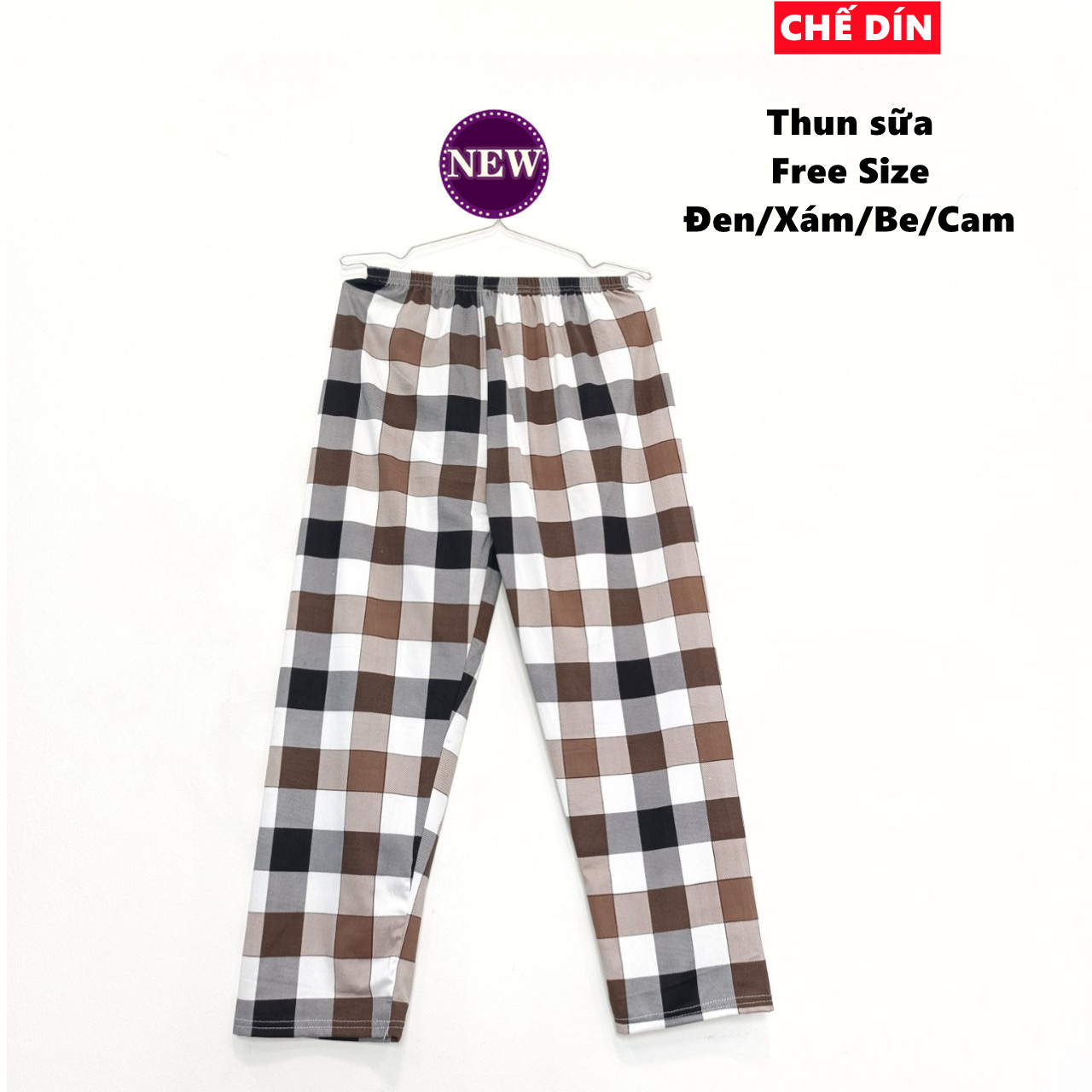 Quần ống rộng nữ caro free size dưới 55kg vải thun sữa mềm mại