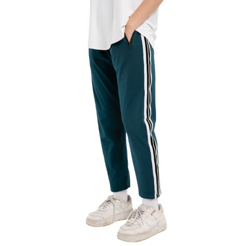Quần dài phối sọc nam nữ Simple Basic, co giãn, form suông, unisex, màu xanh