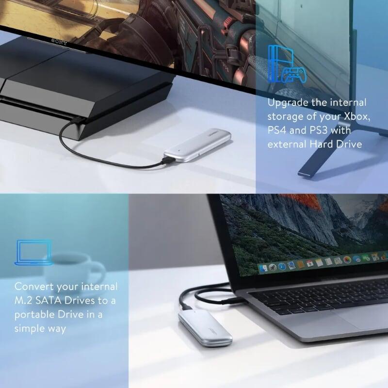 Ugreen UG60530CM238TK 5Gbps USB 3.0 M.2 NGFF SATA SSD hộp box đựng ssd màu bạc - HÀNG CHÍNH HÃNG