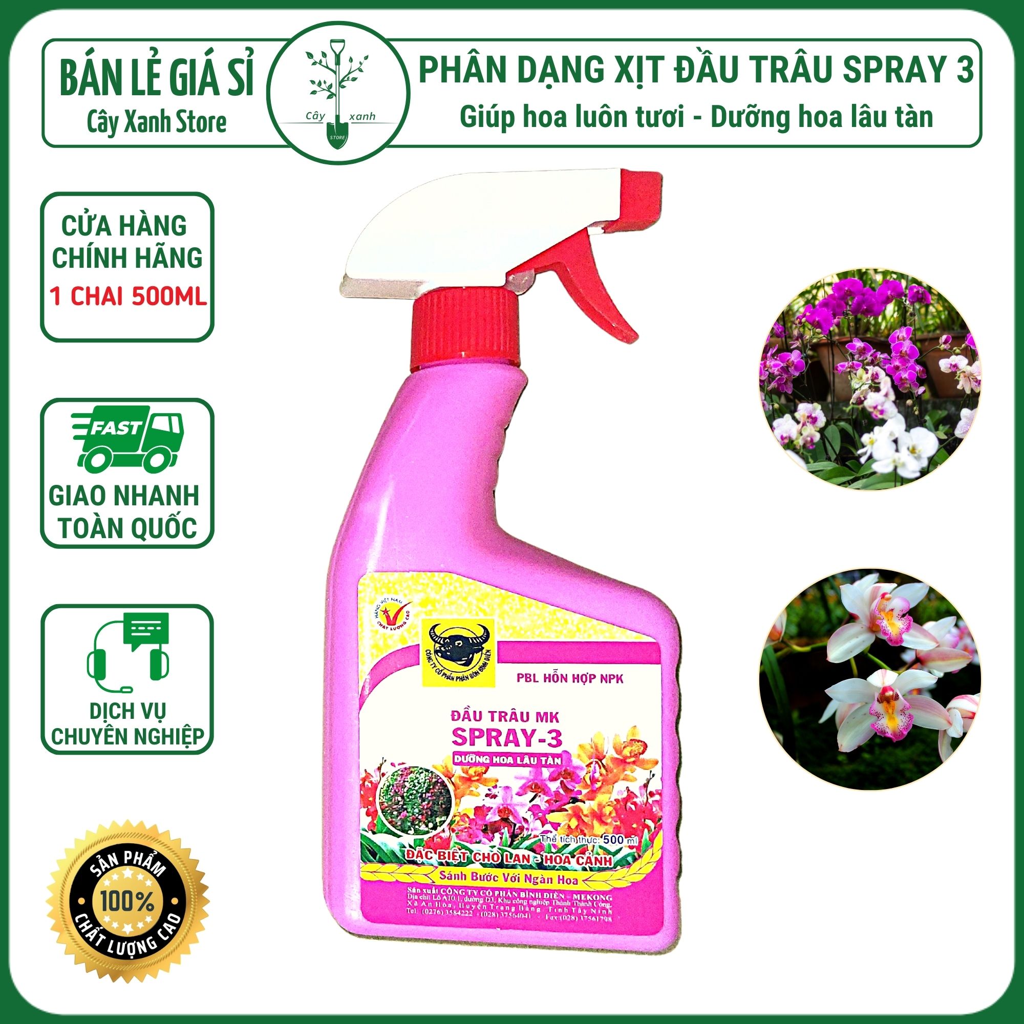 Chai xịt 500ml - Phân bón lá ĐẦU TRÂU SPRAY 3 giúp hoa luôn tươi, dưỡng hoa lâu tàn - Cây Xanh Store