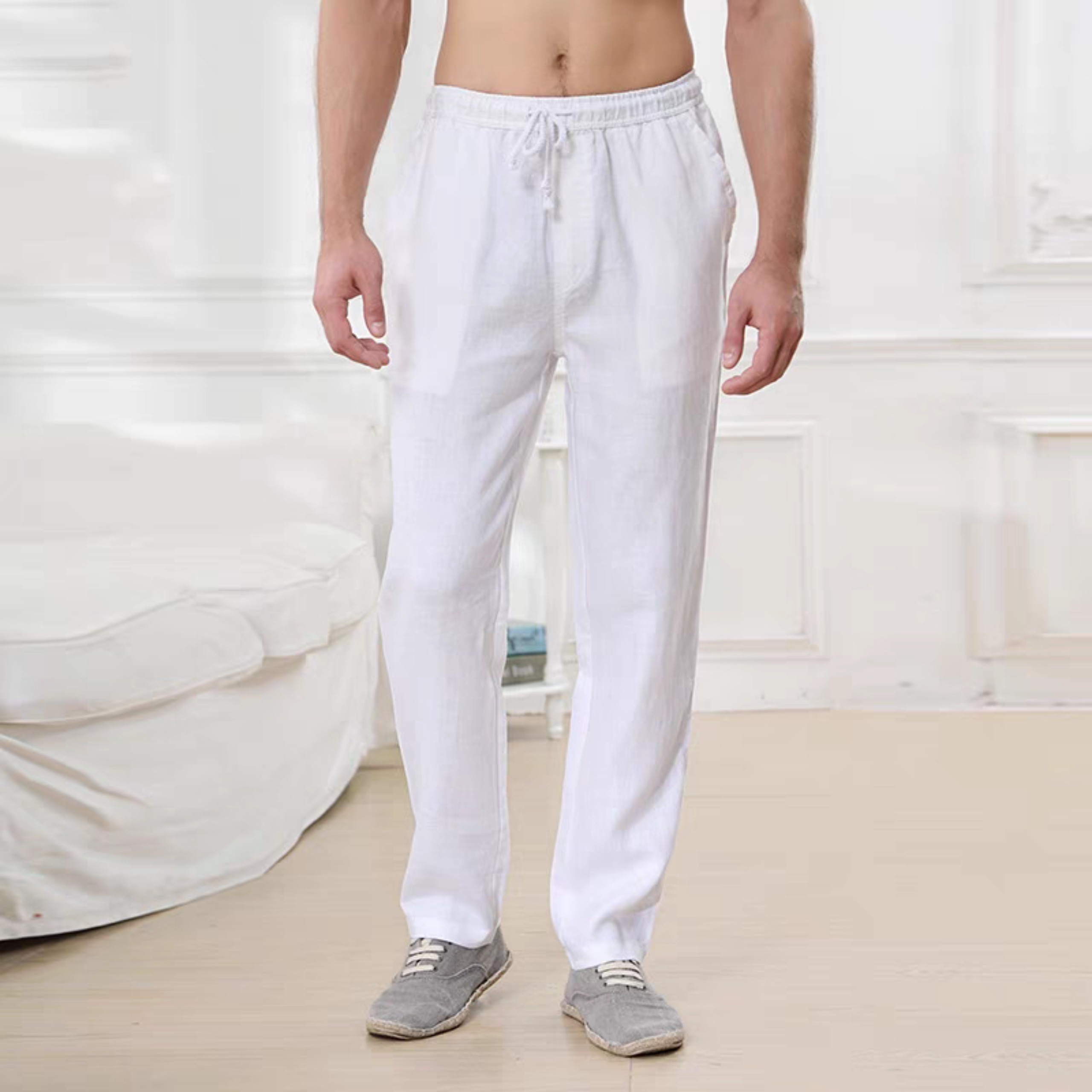 Quần linen nam , quần đi biển chất liệu thoáng mát dễ mặc có dây rút eo phối khóa cúc QD11