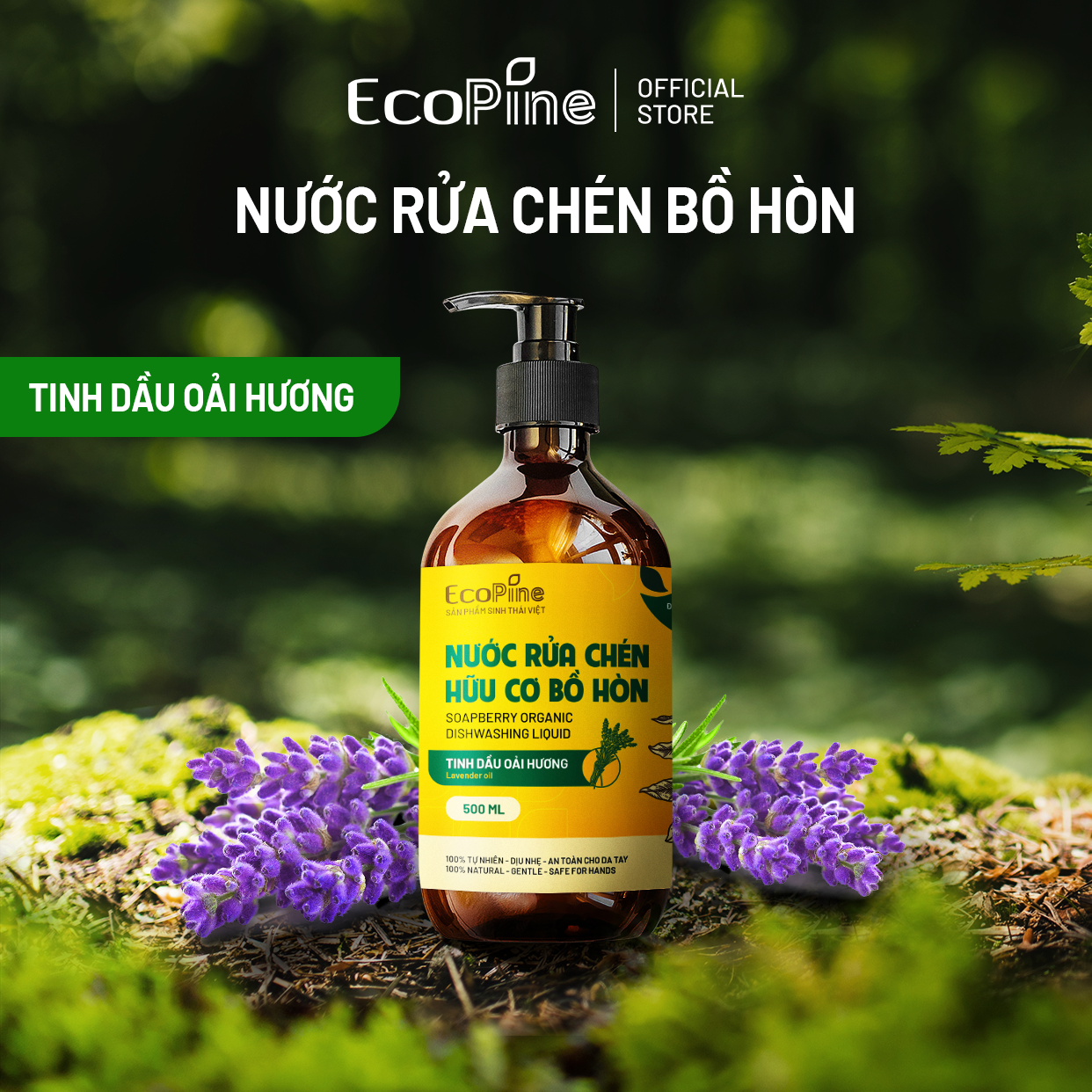 Nước rửa chén hữu cơ bồ hòn ECOPINE 500ml - Tinh dầu Oải Hương