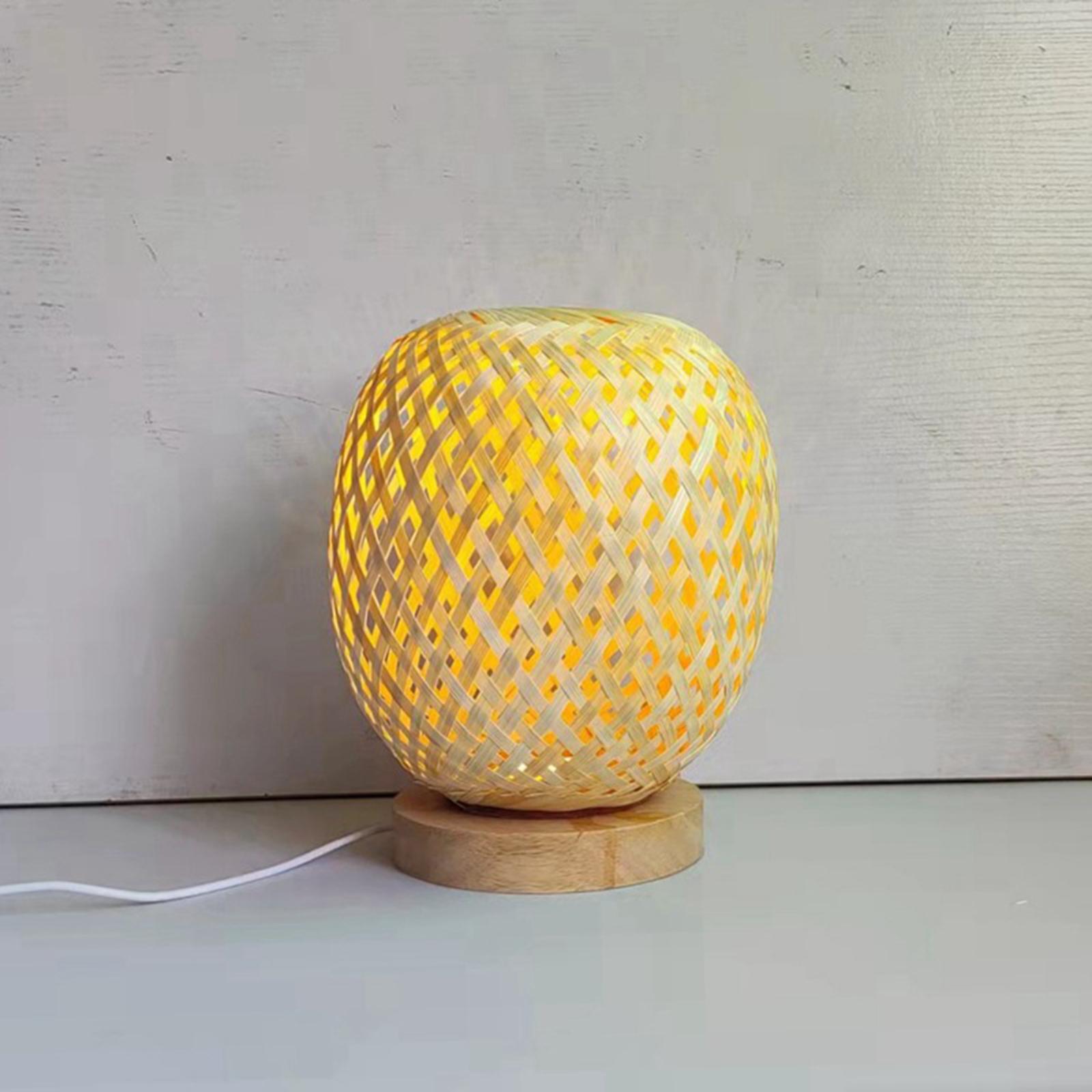 Bamboo Table Lamps with Wood Base Bedroom Bedside Night Light for Bedroom