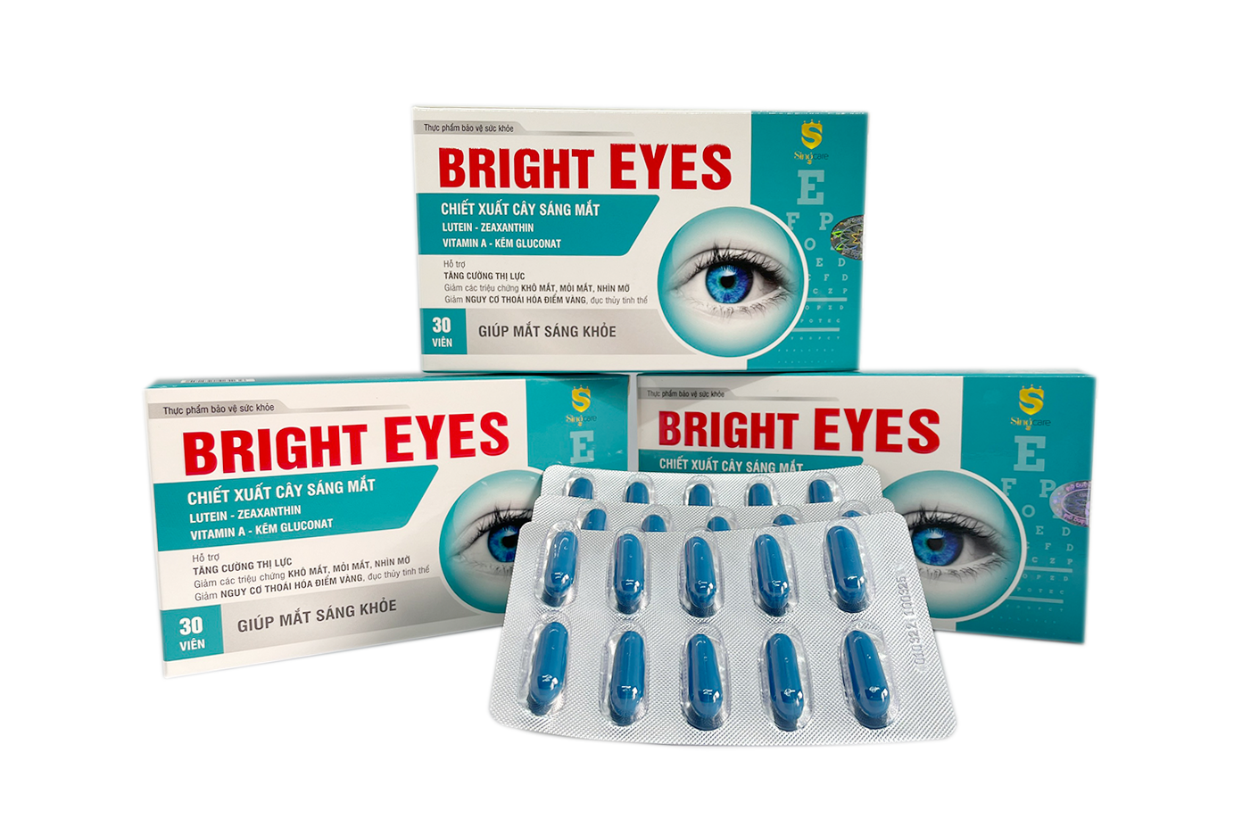 Thực phẩm bảo vệ sức khoẻ Bright Eyes - tăng cường thị lực, giảm khô mắt, mỏi mắt, nhìn mờ, giảm nguy cơ thoái hoá điểm vàng, đục thuỷ tinh thể, 3 vỉ X10 viên