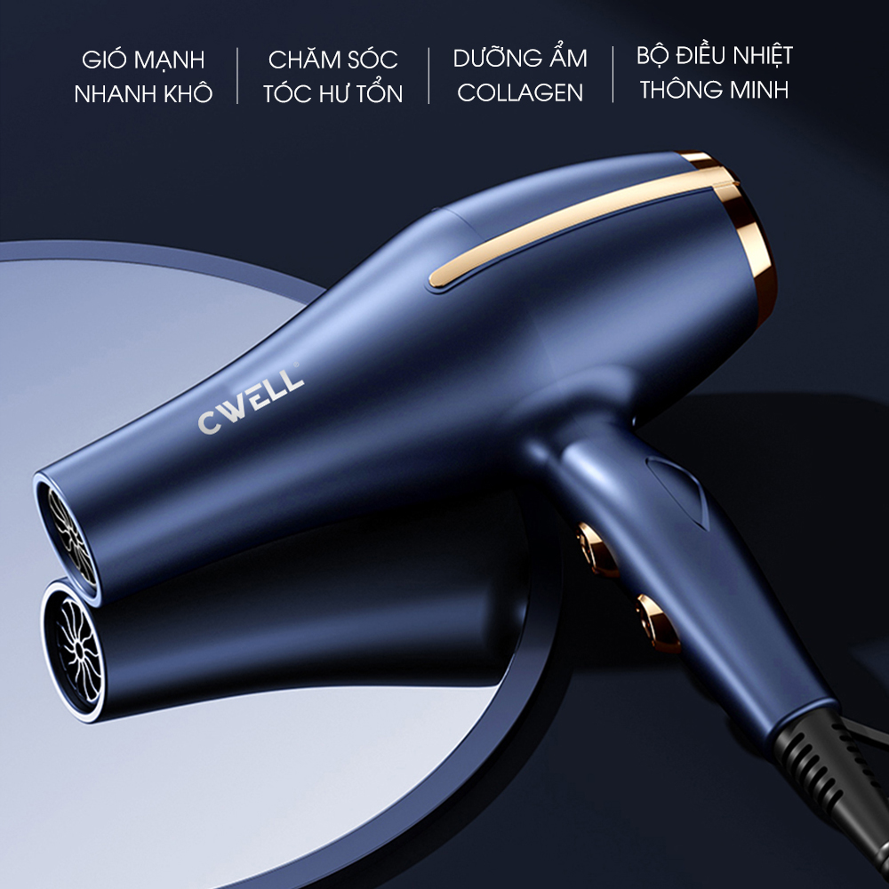 Máy sấy tóc mini CWell, máy sấy tóc công suất lớn 1800W tạo kiểu tóc chuyên nghiệp 2 chiều nóng lạnh C03HD