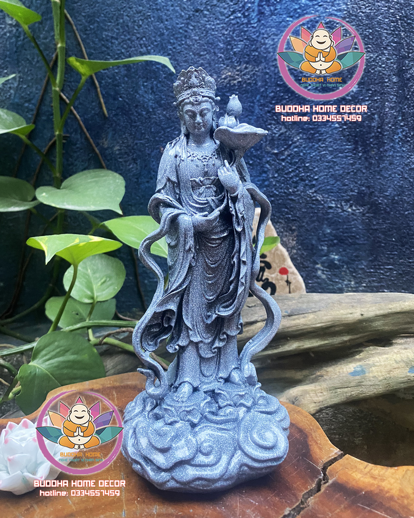 Tôn Tượng Đại Thế Chí Bồ Tát Đá xám chấm bi cao 23cm