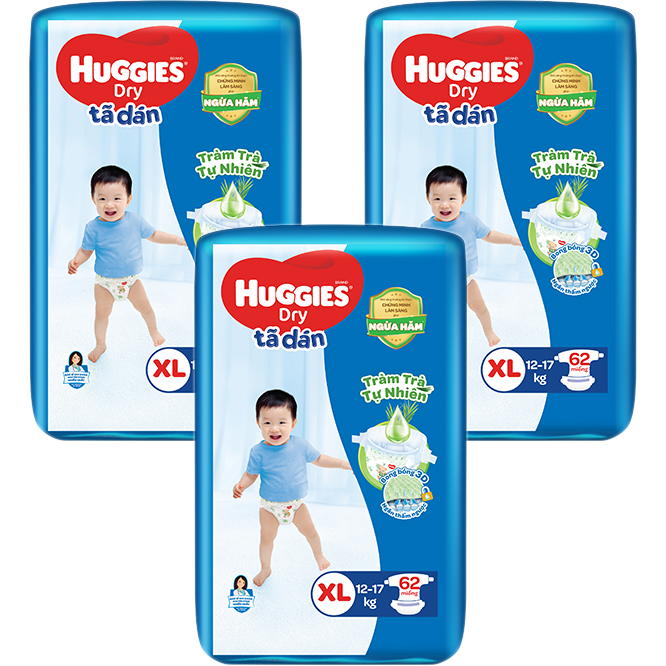 Combo 3 Tã dán HUGGIES DRY SUPER JUMBO Tràm Trà