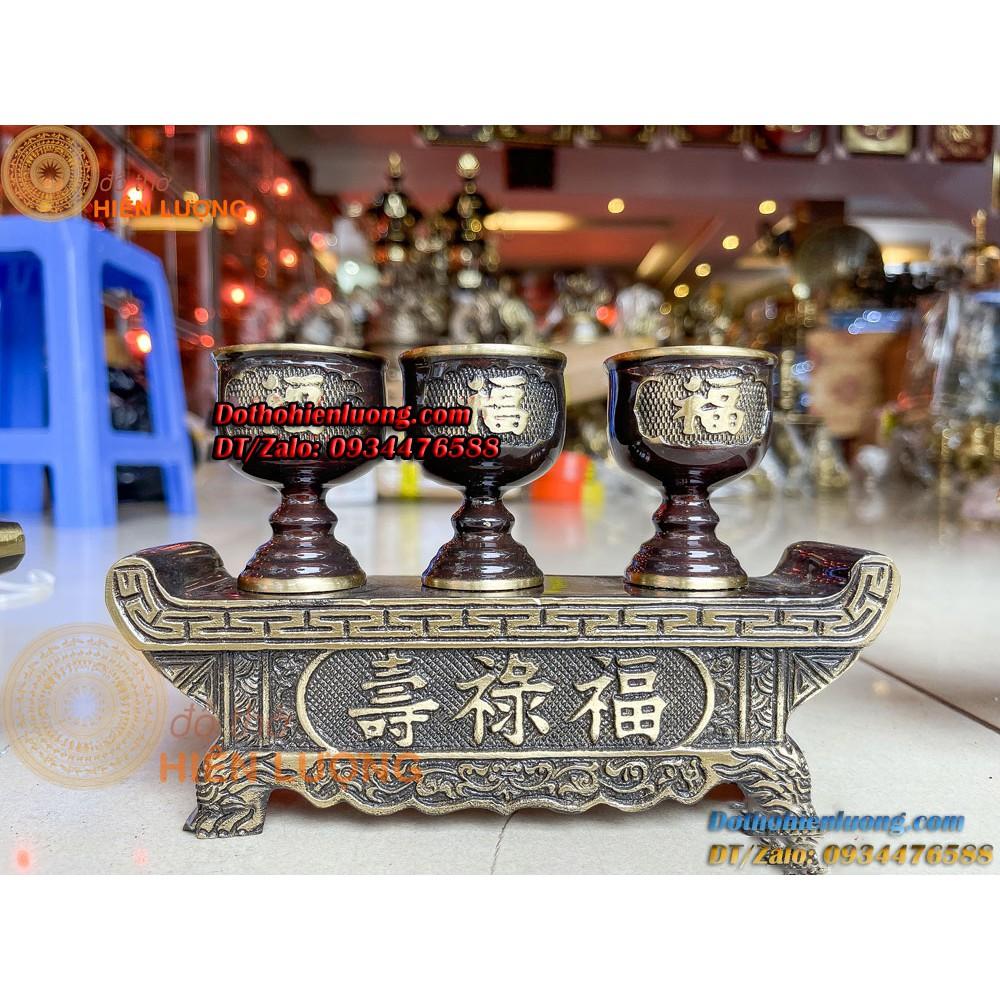 Bộ Ngai Chén Bằng Đồng Nguyên Chất Làm Màu Nâu Highlight Các Cỡ Đẹp Tinh Xảo