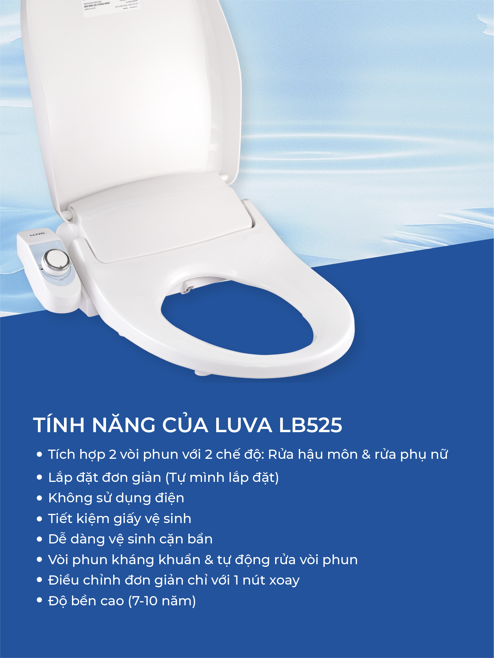 Nắp Bồn Cầu Thông Minh LUVA LB525 Xuất Hàn Quốc, BH 3 năm Đổi Lỗi 100 Ngày, Công Nghệ Hàn Siêu Âm
