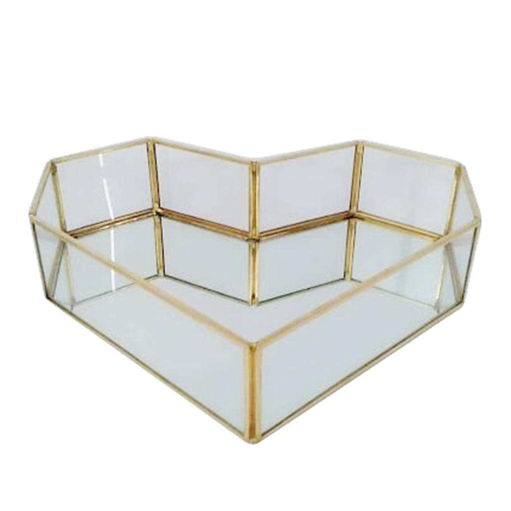 Creative Heart Shape Metal Mirrored Jewelry Tray Dresser Cosmetic Organizer