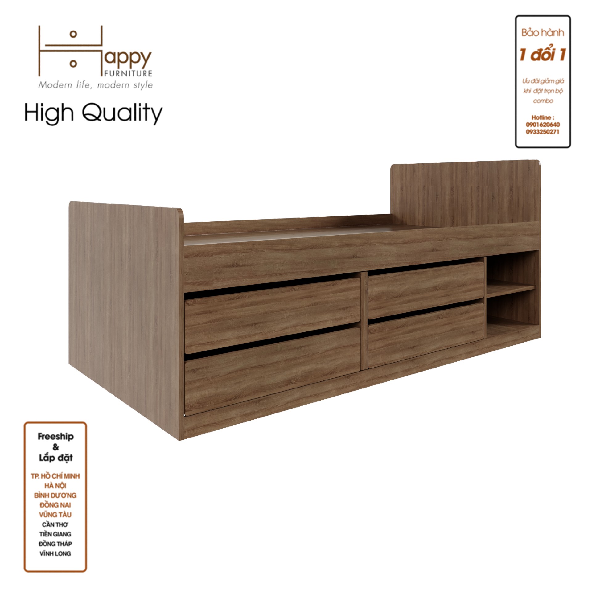 [Happy Home Furniture] SCANDINA, Giường ngủ trẻ em size 1m 4 ngăn kéo , 203cm x 103cm x 59cm ( DxRxC) ,GNG_105