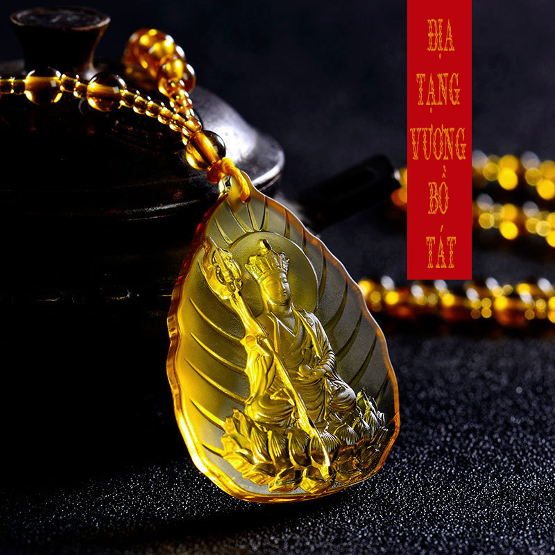 Dây chuyền, vòng cổ - Chuỗi hạt đeo cổ mặt phật Địa Tạng Vương Bồ Tát tựa lá đề