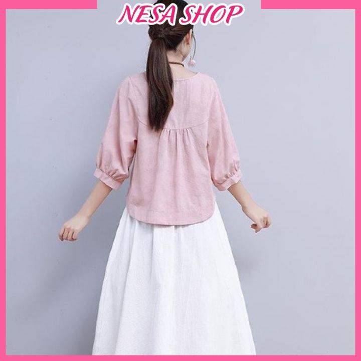 Áo kiểu nữ đẹp, chất liệu Đũi, vải mềm mát, thấm mồ hôi, áo kiểu form rộng, áo kiểu nữ Hàn Quốc NeSa Shop. AKH.46