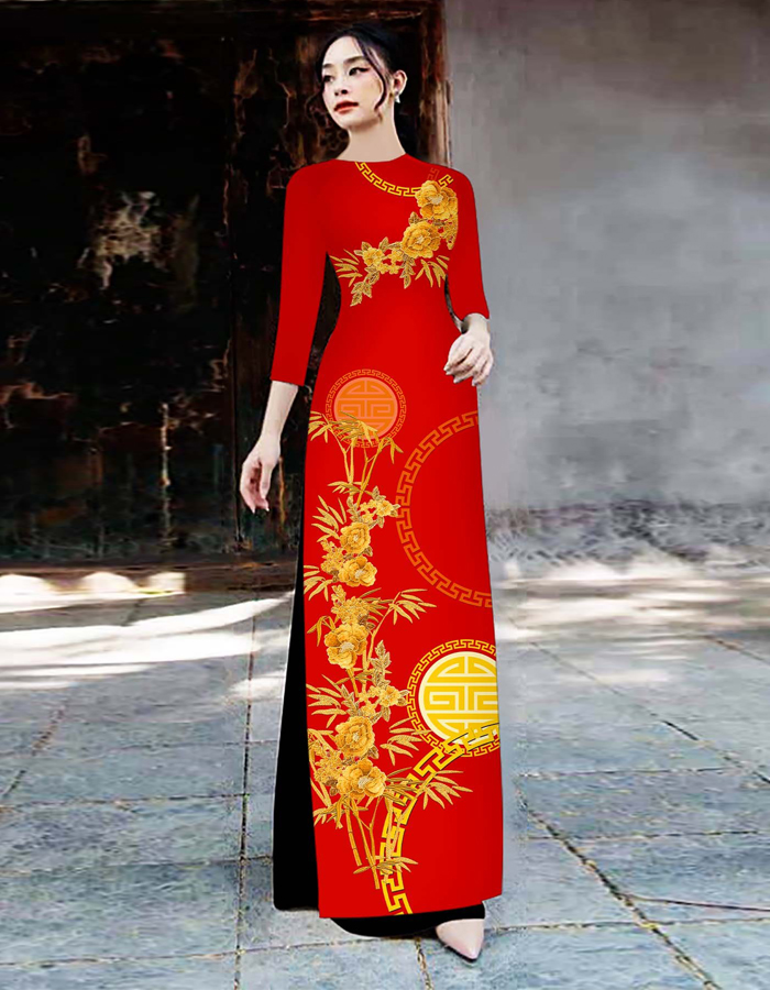 Áo dài cách tân In 3D họa tiết Trúc thọ sang trọng AD021- Lady fashion