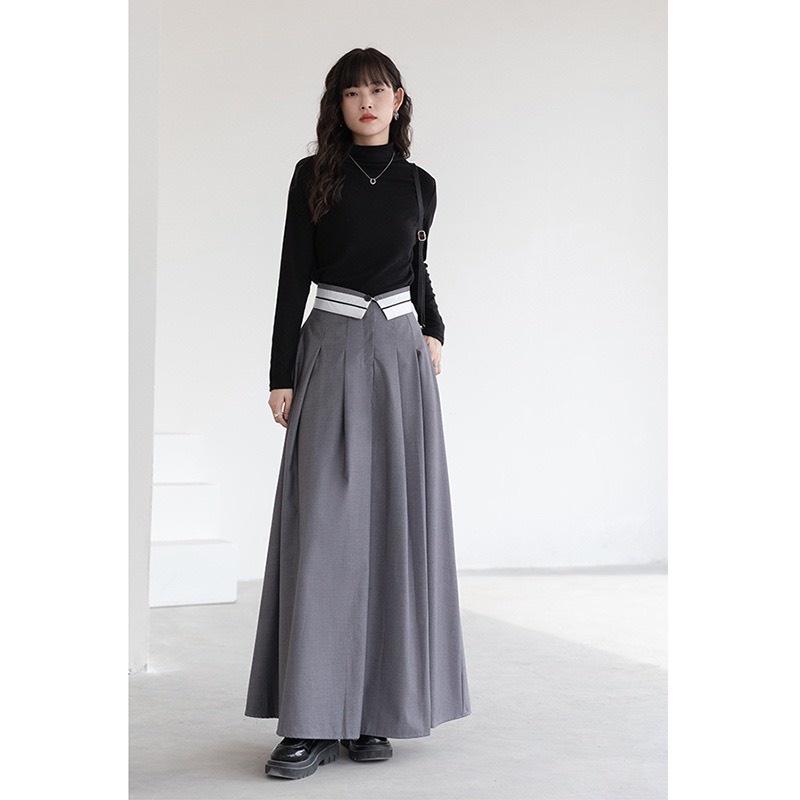 Chân váy dáng dài chữ A EMIX, váy midi xòe phối cạp viền ulzzang, chất trượt hàn, hottrend 812