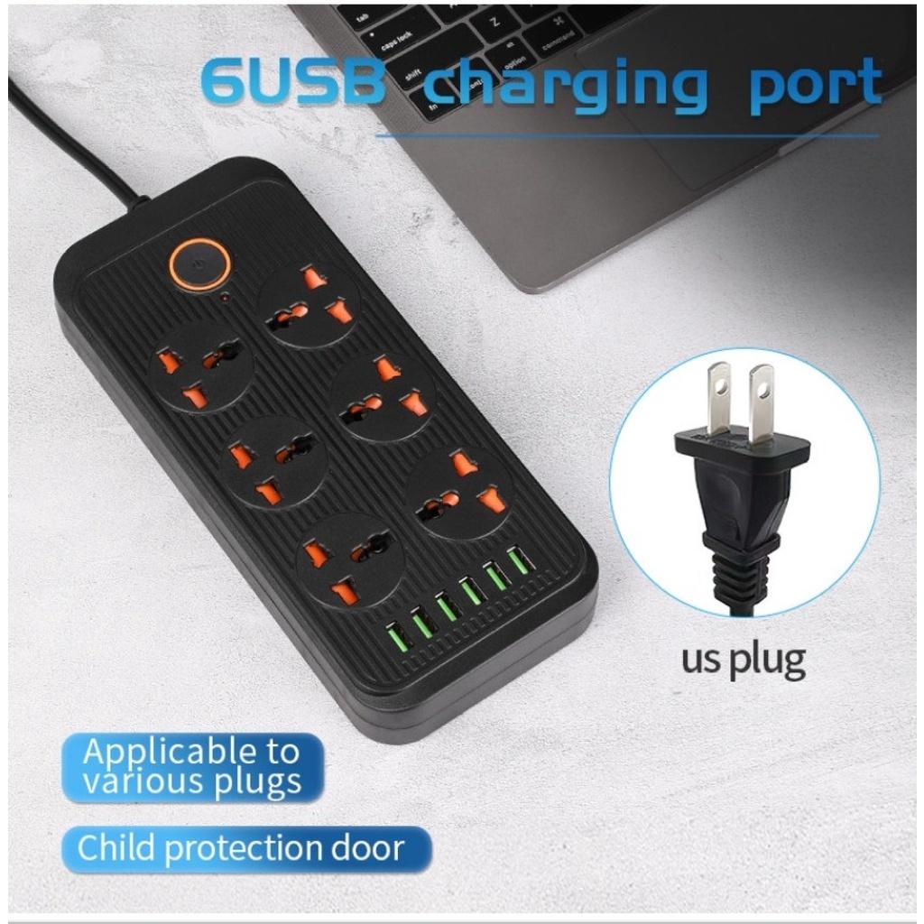 Ổ điện đa năng thông minh 6 cổng sạc usb, 6 rắc cắm nguồn 220V công suất chịu tải 3000w