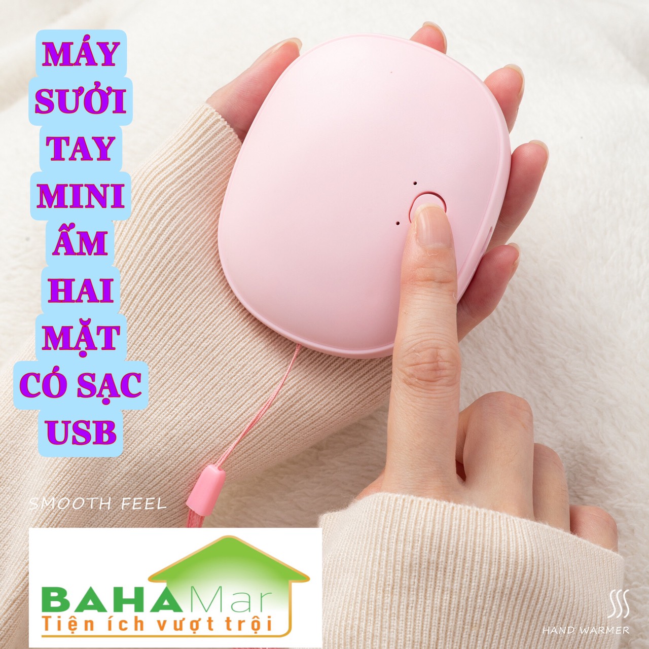 MÁY SƯỞI TAY MINI ẤM HAI MẶT CÓ SẠC USB &quot;BAHAMAR&quot; gồm bộ sạc dự phòng và máy sưởi tay, tất cả là hai trong một