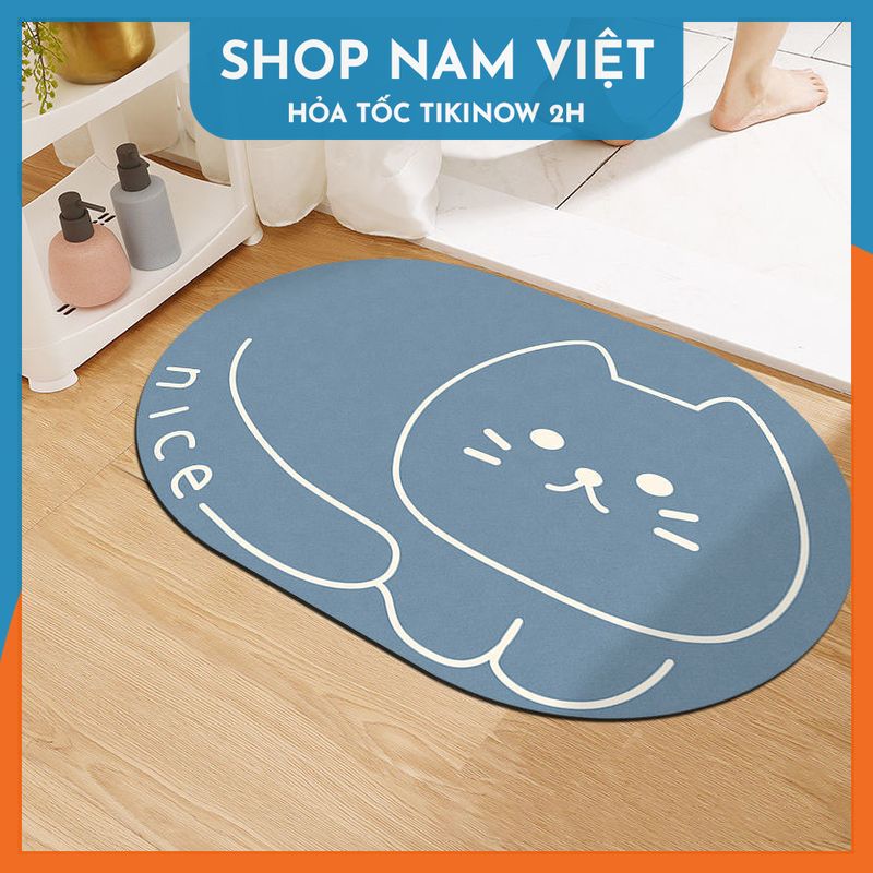Thảm Chùi Chân 4 Lớp Siêu Thấm Hút - Họa Tiết Hoạt Hình - Chính Hãng Navivu - Nice - Mèo