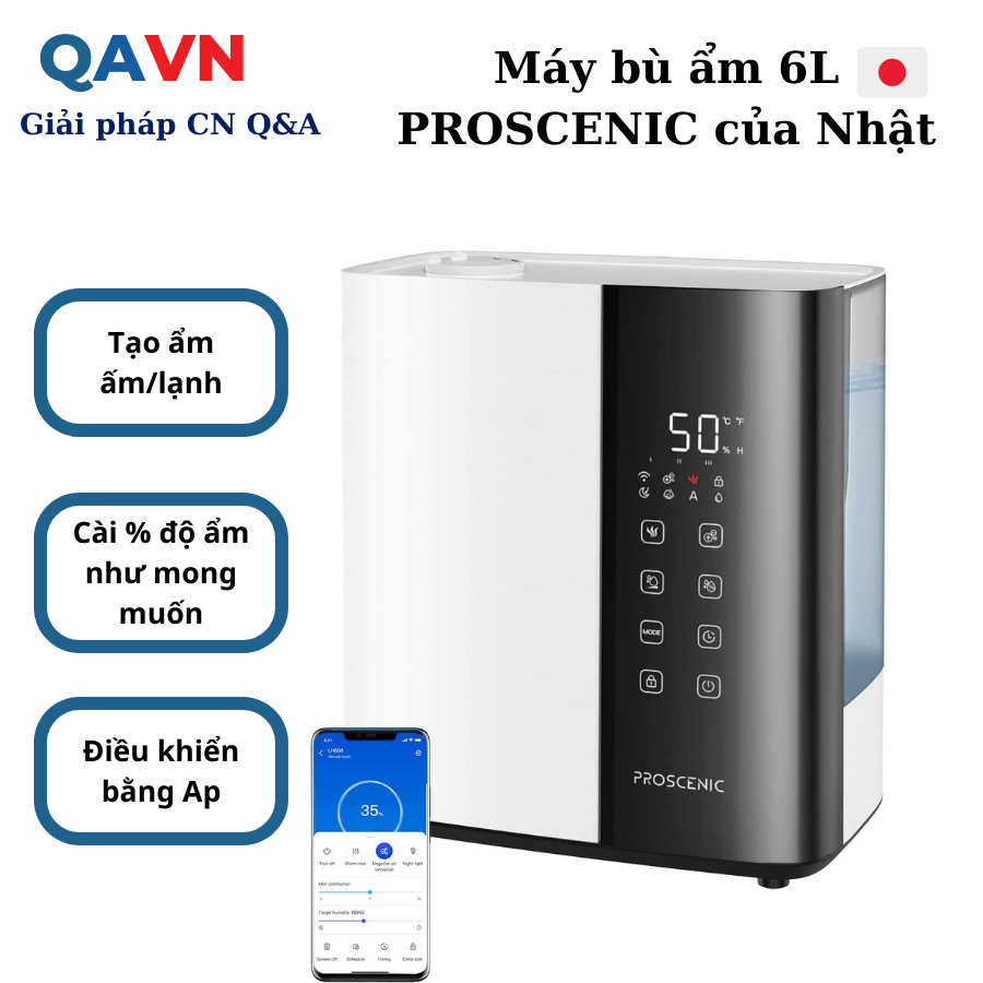 Máy bù ẩm PROSCENIC LH650 dung tích 6L nội địa Nhật - wifi, khóa trẻ em, hen giờ - Hàng chính hãng