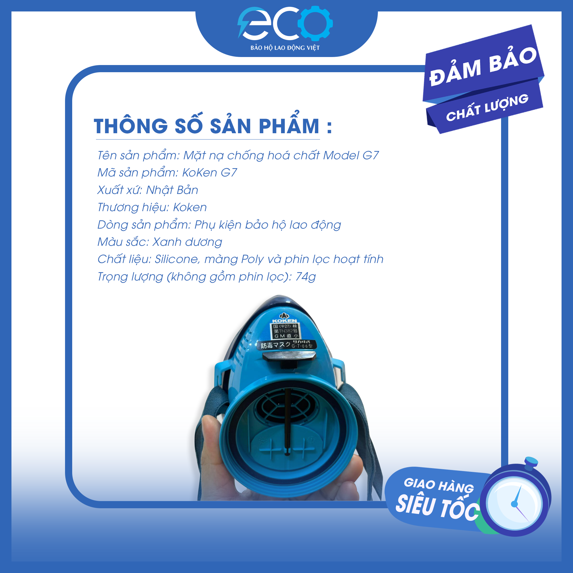 [COMBO] Mặt nạ Koken G7 Nhật Bản phòng khí độc, phun thuốc &amp; Kính chống văng bắn, chống đọng hơi sương Delta Plus Pháp