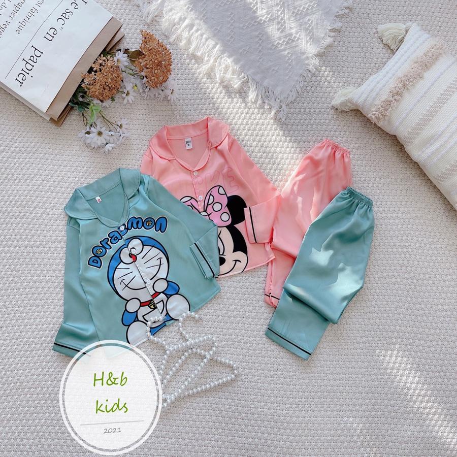 Bộ Mặc Nhà Lụa dài tay cao cấp - Pijama Lụa 3D Chất Mềm Mịn An Toàn Cho Da Bé