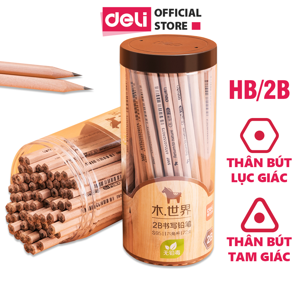 Bút Chì Lục Giác Deli - Loại 2Bhb - 30 Chiếchộp - 58166 58167 - S941 - 2B - 30 Cây