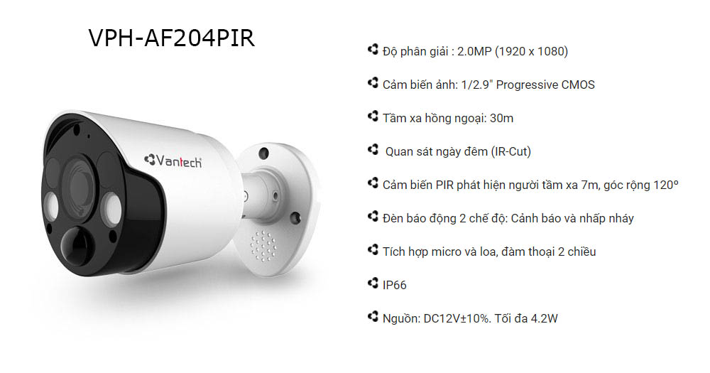 Camera hồng ngoại cảm biến PIR AHD VPH-AF204PIR - Hàng chính hãng