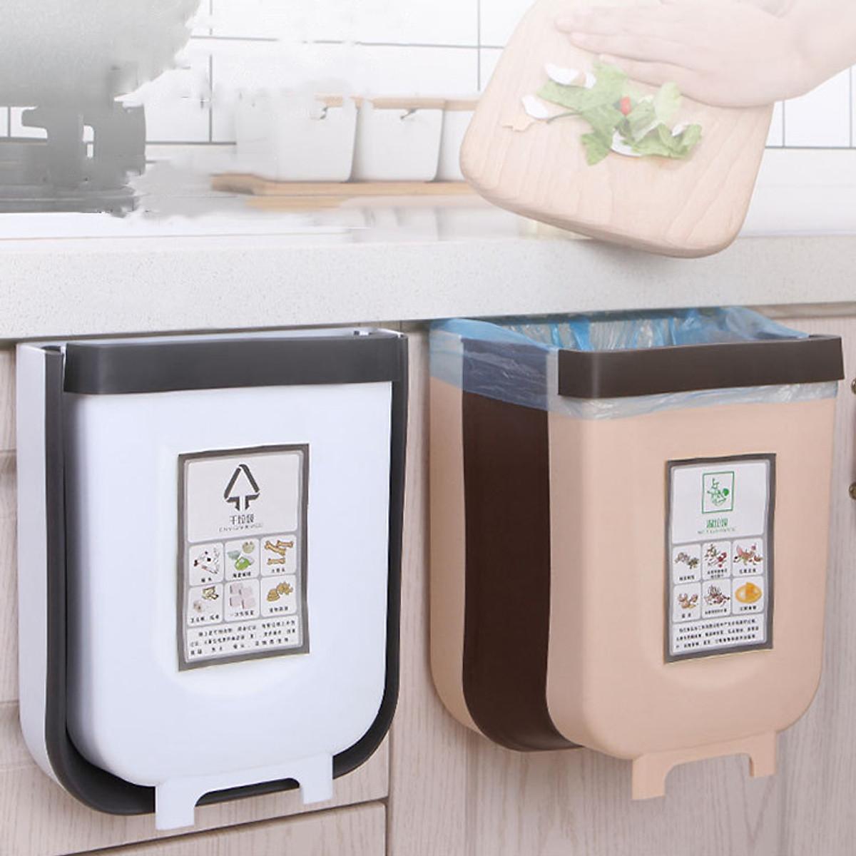 Thùng rác treo cánh cửa bếp thông minh, thùng rác gấp gọn