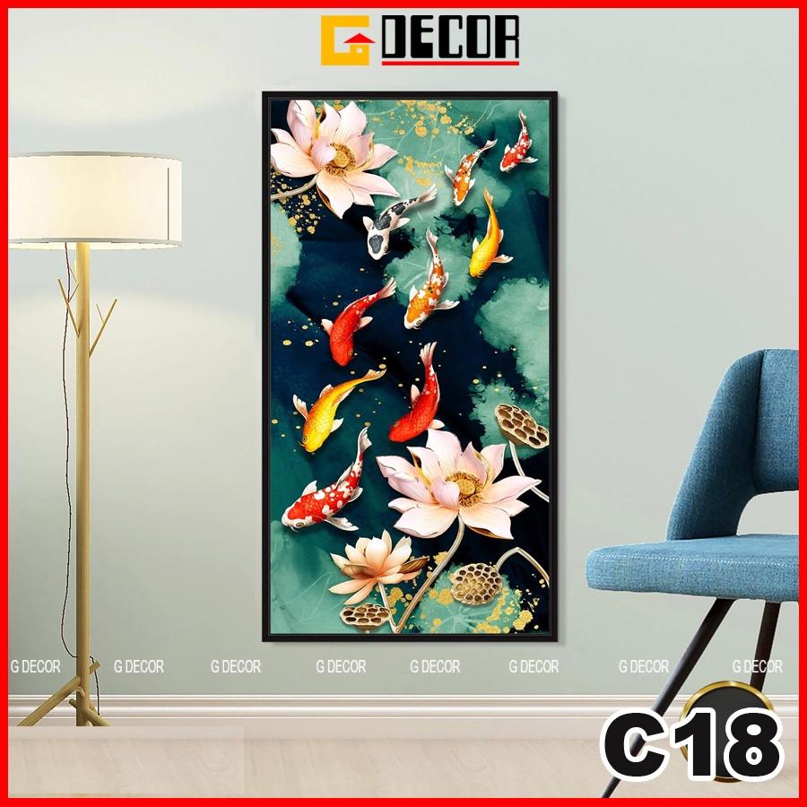 Tranh treo tường canvas 1 bức phong cách hiện đại Bắc Âu 18, tranh cửu ngư quần hội trang trí phòng khách, phòng ngủ