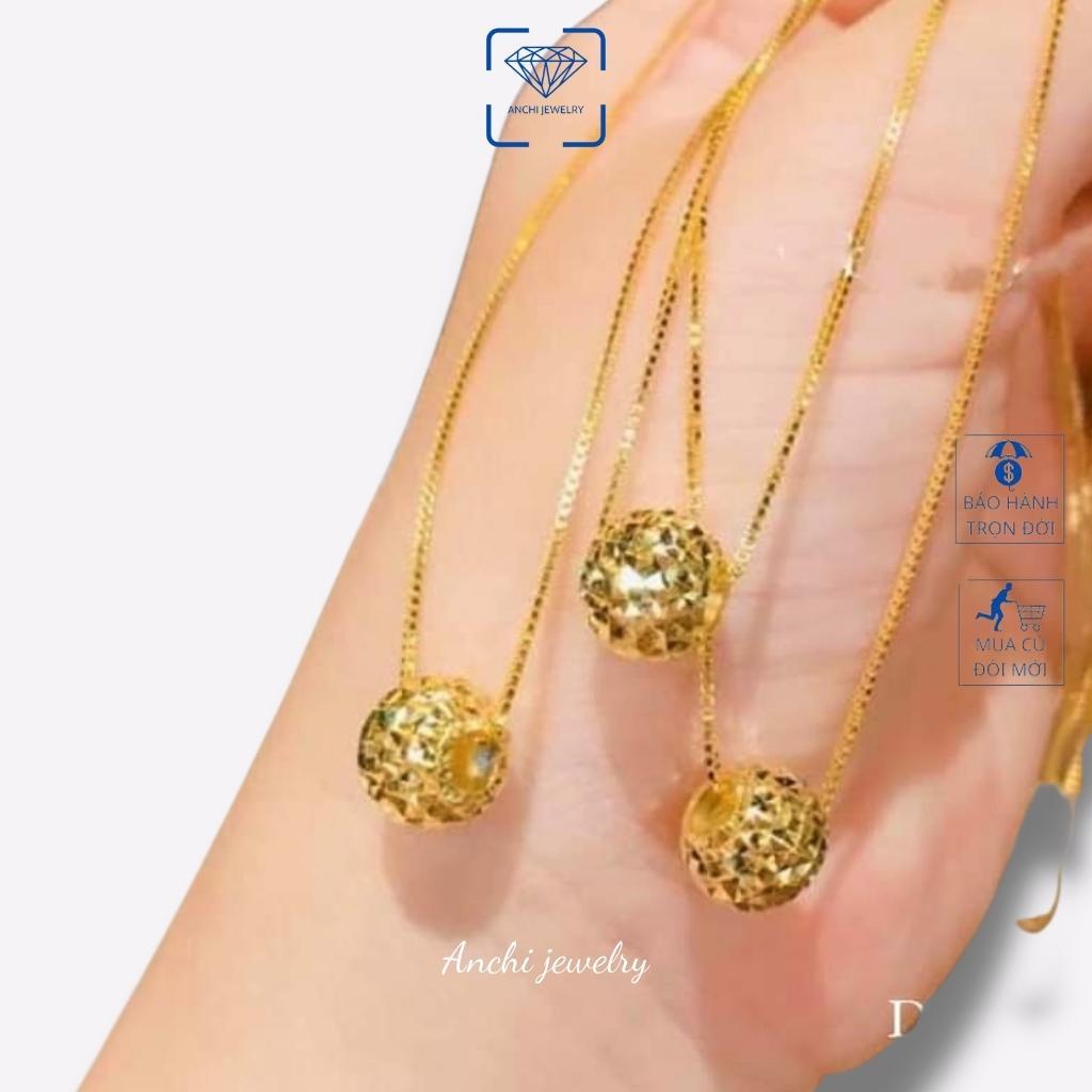 Dây chuyền nữ mặt cầu bạc thật mạ vàng thời trang, Anchi jewelry