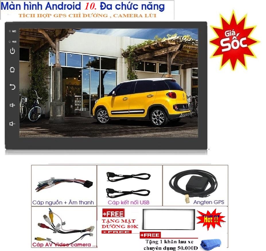 Màn hình cảm ứng ô tô LCD Full HD 1080 7 inch có tiếng Việt chạy hệ điều hành Android 10.Full HD tích hợp GPS kết nối điện thoại,nghe gọi rảnh tay